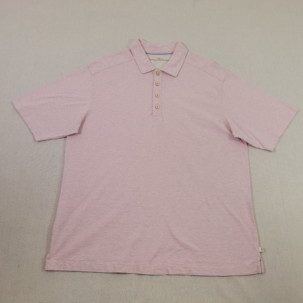 Tommy Bahama Polo Shirt Mens Size Large Marled Pink Career Polo Marlin Logo EUC